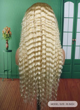Sally | Perruque frontale 3D 13x6 en cheveux humains blonds 613 avec dentelle HD pré-épilée | Ondulations profondes