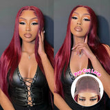 {50 % de réduction} Perruque Lace Front 5x5 Pré-coupée 99J Bordeaux Sans Colle Cheveux Humains