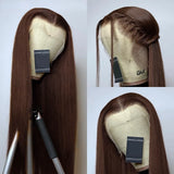 Perruque Lace Front Cheveux Naturels 3D 13x4 FRONTALE Complète Prédécoupée Raide Brune Effet Peau Fondue