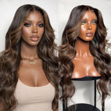 Perruque Body Wave en Cheveux Humains, Lace Frontale Pré-Plucked 13x4/13x6 avec Mèches Blanches