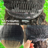 Perruque Bob Courte Wavy Light Yaki avec Cordon de Serrage, Fermeture en Dentelle Pré-découpée Ajustée 4C Edge 9x6