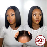 {-50 %} Perruque Bob à fermeture en cheveux humains de couleur naturelle 4x4