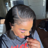 [NEW BORN EDGE] Perruque Bob Courte en Cheveux Naturels avec Dentelle HD Effet Peau, Coupe Droite et Yaki Léger