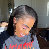 [NEW BORN EDGE] Perruque Bob Courte en Cheveux Naturels avec Dentelle HD Effet Peau, Coupe Droite et Yaki Léger