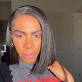 [NEW BORN EDGE] Perruque Bob Courte en Cheveux Naturels avec Dentelle HD Effet Peau, Coupe Droite et Yaki Léger