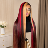 Perruque Lace Frontale Cheveux Humains Lisses 13x4/13x6 Blonde/Rouge avec Mèches Pré-épilée