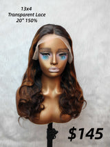 {DERNIER-PRIX-DE-DESTOCKAGE} Perruque ondulée 13X4 en cheveux humains avec dentelle transparente et mèches claires