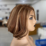 Perruque Lace Front Ondulée Courte et Pré-coiffée en Cheveux Humains avec Mèches 13x4|13x6