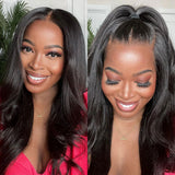Perruque de Cheveux Humains Lisses Yaki avec Dentelle Frontale 13x6 Effet Peau Fondue