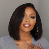 Basia | Perruque Lace Front coupe au carré, cheveux humains, closure Kinky Straight, pré-épilée, partie en C