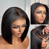 Perruque Lace Frontale Cheveux Humains Raides Coupe Carrée 6x6 | 7x7 avec Effet Fondant sur la Peau