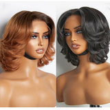Perruque Pixie Glam 4x4|13x4 courte coupe pixie pré-coiffée Ombre Brune Cheveux Humains Lace Front