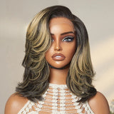 Perruque Bob Lace Front Ombrée Blonde Superposée Ondulée en Cheveux Humains, Densité 180%