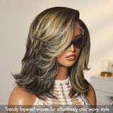 Perruque Bob Lace Front Ombrée Blonde Superposée Ondulée en Cheveux Humains, Densité 180%