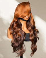 Perrque en Cheveux Naturels Ombrés Gingembre Marron avec Lace Frontale 13x6 Effet Peau Fondue