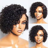Alexandra | Perruque Lace Front Cheveux Naturels Frisés Coupe Pixie Bouclée Raie Latérale Pré-épilée