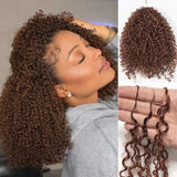 Extensions de cheveux humains crépus bouclés bruns en crochet, avec plumes douces