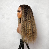 13x6 Knot-Free/9x6 Drawstring Human Hair Champagne Frost Curls Wig