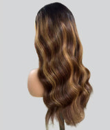 Péruque Lace Front 13x6 Sans Colle avec Bonnet Ajusté Effet Fondu Teintée Ombré avec Mèches Blanches