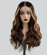 Péruque Lace Front 13x6 Sans Colle avec Bonnet Ajusté Effet Fondu Teintée Ombré avec Mèches Blanches