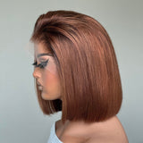 Perruque Lace Front Bob Ombré Marron sans colle 13x6, Densité 250%, Capuchon Ajusté, Effet Skin Melt