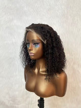 {DERNIÈRE-PIÈCE-EN-STOCK} Perruque Bob Courte Bouclée en Cheveux Humains, Sans Colle, en Dentelle Fondue sur les Bords, Imprimé 4 Couleurs, avec Cordon de Serrage 9x6