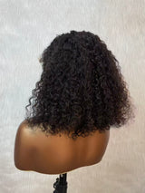 {DERNIÈRE-PIÈCE-EN-STOCK} Perruque Bob Courte Bouclée en Cheveux Humains, Sans Colle, en Dentelle Fondue sur les Bords, Imprimé 4 Couleurs, avec Cordon de Serrage 9x6