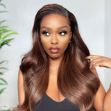 Octavia | Perruque Lace Front à Cheveux Naturels Ondulés et Pré-épilés, Marron Ombré