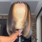 Perruque Lace Front à Coupe Carrée Dégradée Cheveux Humains Blonds Mèches