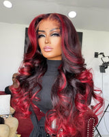 Perruque Lace Frontale Cheveux Humains Evelyn 13x4/13x6 Ombre Rouge Mèches Pré-Pluckées