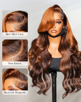 Perrque en Cheveux Naturels Ombrés Gingembre Marron avec Lace Frontale 13x6 Effet Peau Fondue