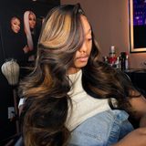 Perruque 13x4|13X6 Lace Front Balayage Miel et Mèches Blanches Cheveux Humains