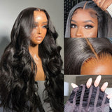 {Vente Flash} Perruques à Cheveux Humains Body Wave, Lace Frontale sans Colle, Bonnet Respirant, Dentelle Suisse Invisible, Nœuds Décolorés