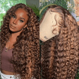 {Vente Flash} Perruque Lace Transparente 4X4/13x4 250% Cheveux Humains Ondulés Perruque Marron Mèches