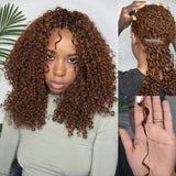 Extensions de cheveux humains crépus bouclés bruns en crochet, avec plumes douces