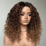 Perruque 4x4/13x4 dentelle transparente 250% ombrée ondulée cheveux humains