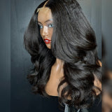 Perruque sans colle 2x6 avec raie au milieu profonde, cheveux humains Yaki ondulés, dentelle HD Skin Melt