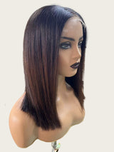 {Vente Éclair} Perruque Lace Front Sans Colle 13x6 Bonnet Ajusté Oreilles Effilées 250% Densité Effet Peau Ombrée Coupe Carrée
