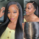 Perruque frontale en cheveux humains améliorée avec dentelle fondue invisible Knot-Free 360 HD et sangles 2.0, texture Light Yaki