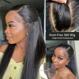 Perruque frontale en cheveux humains améliorée avec dentelle fondue invisible Knot-Free 360 HD et sangles 2.0, texture Light Yaki