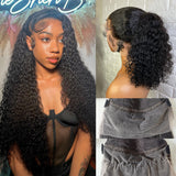 {Soldes monstres} Perruque Lace Front 360 à bretelles invisibles, 250% cheveux humains, bouclée