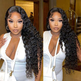 {Soldes exceptionnels} Perruque Lace Wig Cheveux Humains 250% Vague Desserrée Sangle Invisible 360 Lace