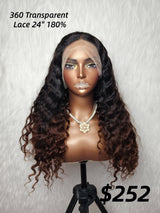 {LAST-PIECE-CLEARANCE} 360 Transparent Lace Invisible Strap Ombre Brown Loose Wave Human Hair Lace Wig