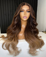 [SalonLux] Perruque frontale en cheveux humains pré-épilés 13x6 avec reflets ombrés et dentelle Skin Melt