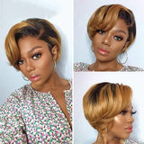 Delia | Perruque Lace Front Pixie Cut Raie Latérale Ombre 1B/27 Pré-épilée Cheveux Humains