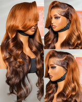 Perrque en Cheveux Naturels Ombrés Gingembre Marron avec Lace Frontale 13x6 Effet Peau Fondue