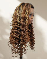 Perruque Lace Front Kinky Loose Highlights Capuchon Ajusté 13x6 Sans Colle Effet Peau Fondue