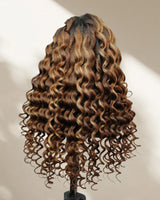 Perruque Lace Front Kinky Loose Highlights Capuchon Ajusté 13x6 Sans Colle Effet Peau Fondue