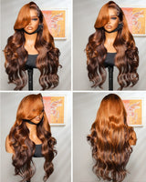 Perrque en Cheveux Naturels Ombrés Gingembre Marron avec Lace Frontale 13x6 Effet Peau Fondue