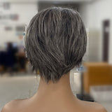 Perruque frontale coupe pixie en cheveux naturels gris poivre et sel